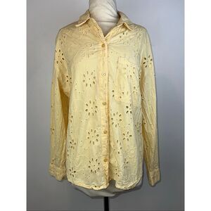 Anthropologie Yellow Eyelet Buttondown Top Sz Medium